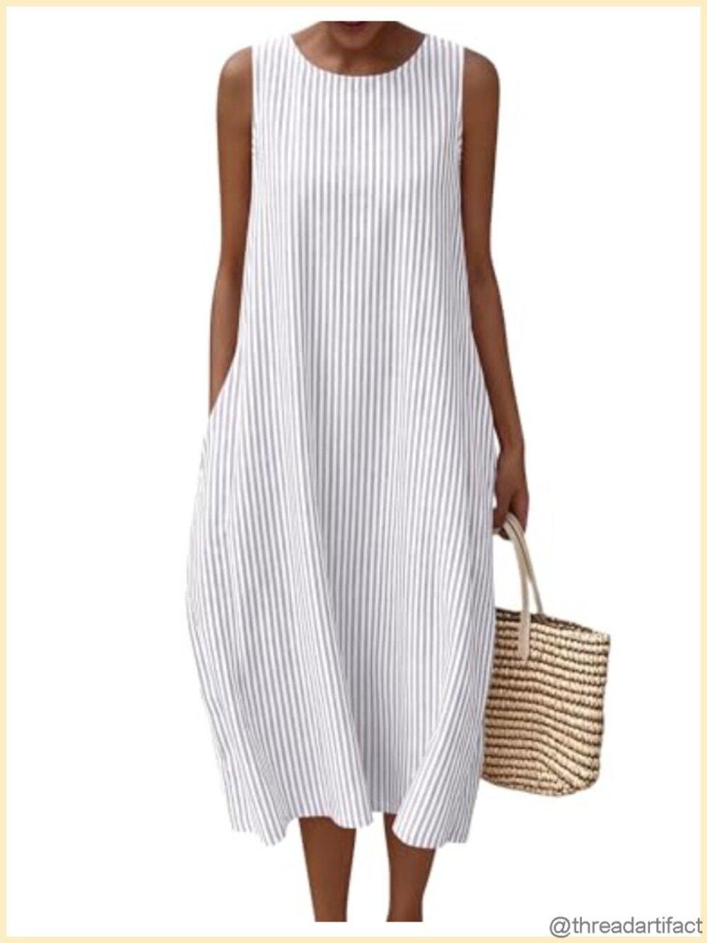 LOMON Women's Cotton Sleeveless Midi Dress with Pockets Casual